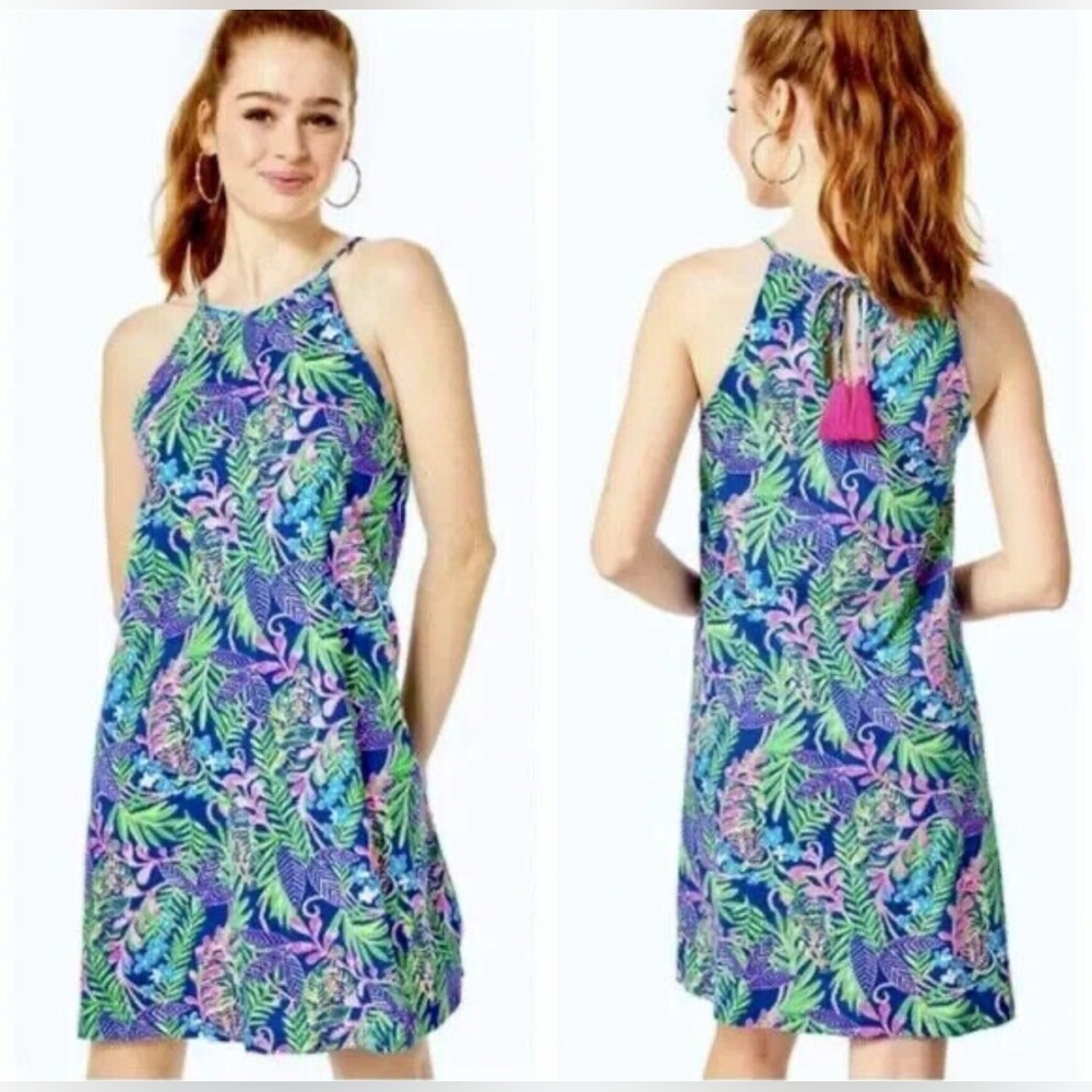 Lilly Pulitzer Blue and Green Tropical Mini Dress